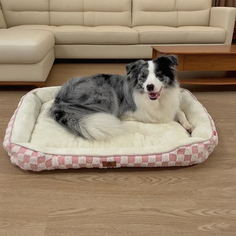 Thickened Warm Plaid PP Cotton Dog Bed - Cozy Pet Comfort